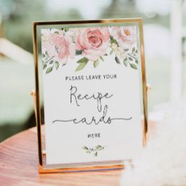 Póster de tarjeta de receta floral sonrosado