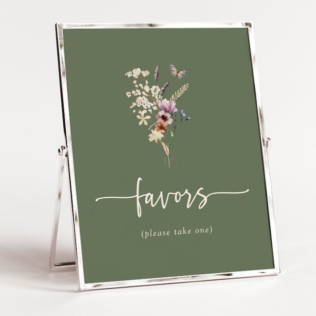 Póster de Tarjetas y Regalos de Flores Silvestres  (Sage Green Boho Wildflowers Gifts Poster with Butterfly by Painted Paperie
)