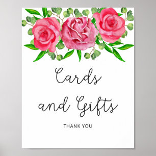 Póster de tarjetas y regalos de rosas acuarela