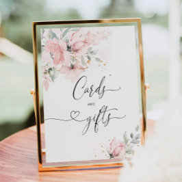 Póster de tarjetas y regalos florales rosados