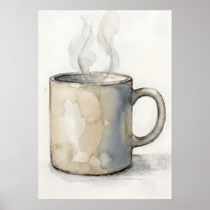 Póster de taza de café acuarela   Pared de cocina 