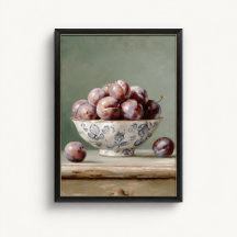Póster de tazón de frutas con ciruelas antiguas