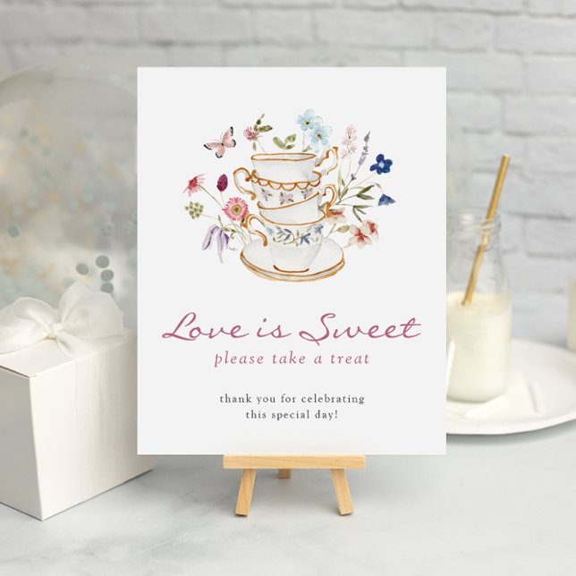 Póster de Té Amor es Dulce (Wildflower Bridal Tea Party Love Is Sweet Poster with Butterfly by Painted Paperie
)