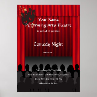 Poster de teatro de arte escénico de comedia