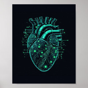 Póster de tecnología de corazón de Mecha Cyberpunk