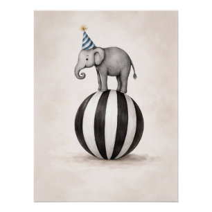 Póster de tema circo de elefante para niños