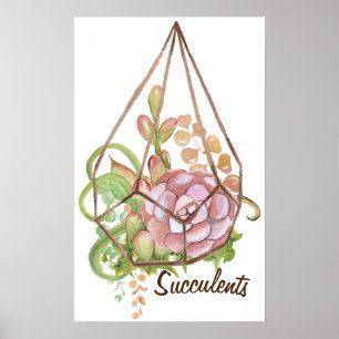 Póster de Terrario de Suculentas Acuarela