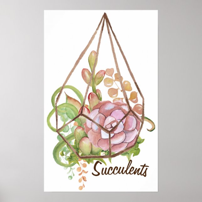 Póster de Terrario de Suculentas Acuarela (Frente)