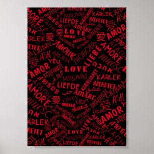 Póster de texto de amor palabra en varios idiomas