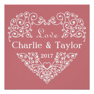 Poster de texto personalizado de corazón ornamenta