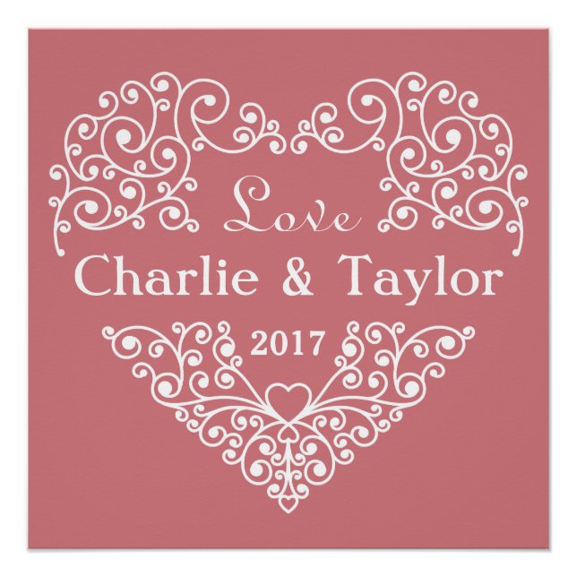 Poster de texto personalizado de corazón ornamenta (Anverso)