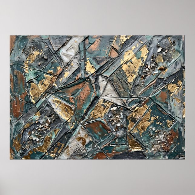 Póster de textura geométrica dorada turquesa (Frente)