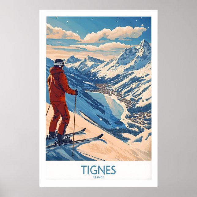 Póster de Tignes Francia Impresión de Esquí 1 (Frente)