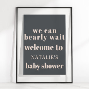 Póster de tipografía boho gris rosa para baby show