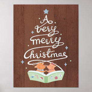 Póster de tipografía de Feliz Navidad con renos li