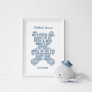 Póster de tipografía de oso de peluche azul (mate)