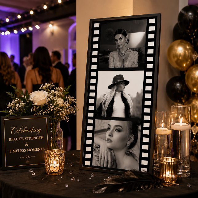 Póster de tira de película de foto personalizada,  (Custom Photo Movie Strip Poster, Hollywood Party Print, Movie Strip Premium Satin Photo Paper )
