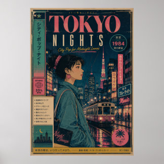 Póster de Tokyo Nights Retro City Pop | Japón Vint