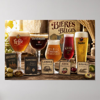 Póster de tradiciones y cata de cerveza belga