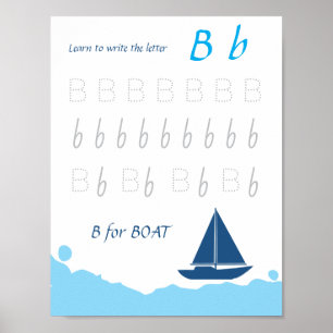 Póster de trazado de la letra B para niños B es