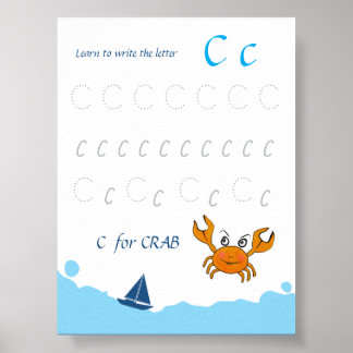 Póster de trazado de la letra C para niños | C es 