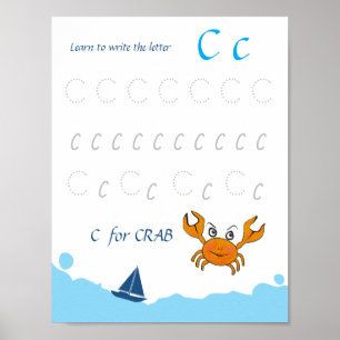 Póster de trazado de la letra C para niños C es