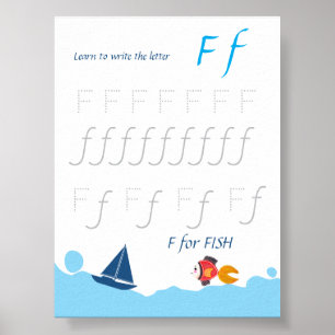 Póster de trazado de la letra F para niños