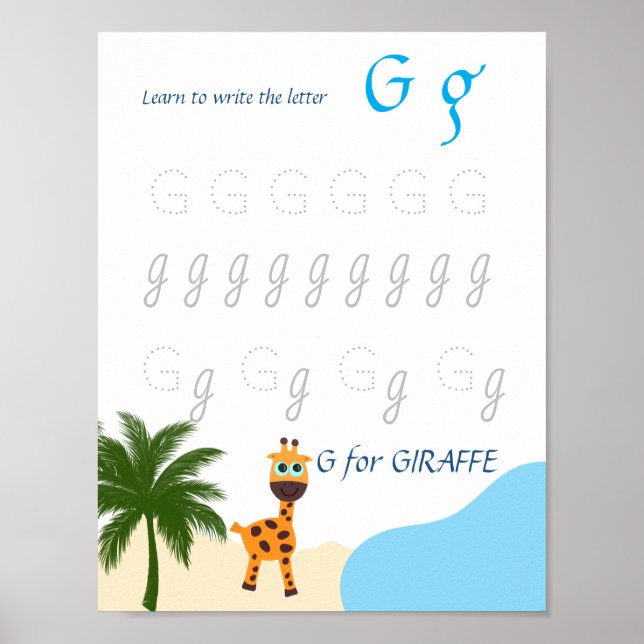 Póster de trazado de la letra G para niños (Frente)