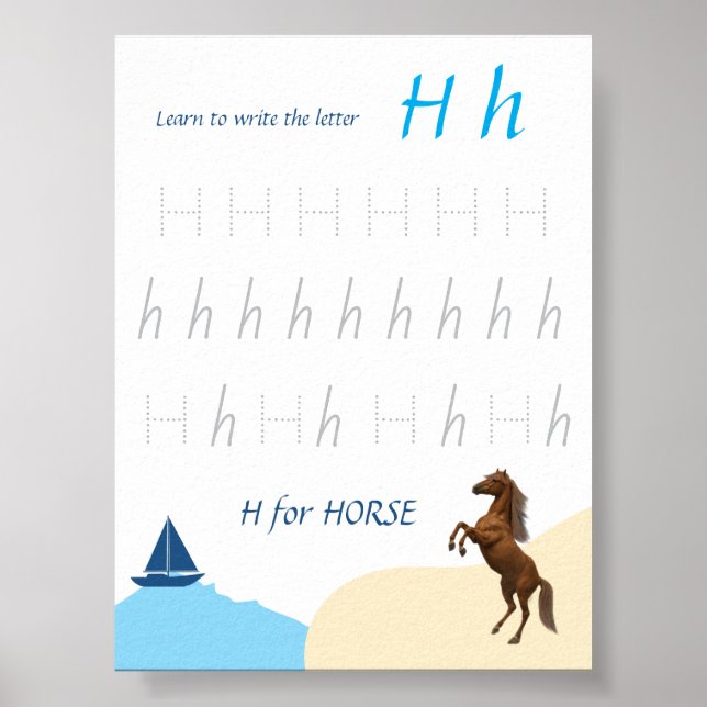 Póster de trazado de la letra H para niños (Frente)