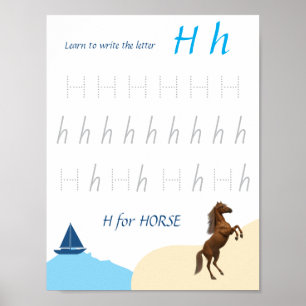 Póster de trazado de la letra H para niños