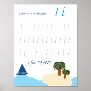 Póster de trazado de la letra I para niños