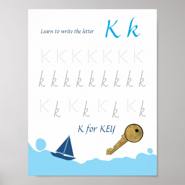Póster de trazado de la letra K para niños (Frente)