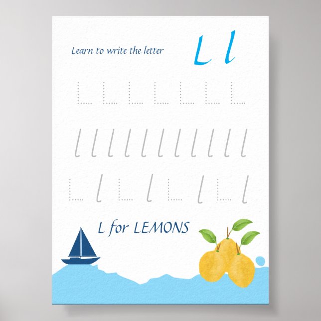 Póster de trazado de la letra L para niños (Frente)