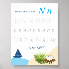 Póster de trazado de la letra N para niños