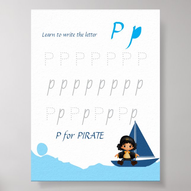 Póster de trazado de la letra P para niños (Frente)