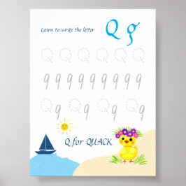 Póster de trazado de la letra Q para niños