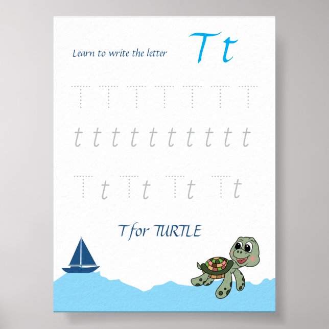 Póster de trazado de la letra T para niños (Frente)