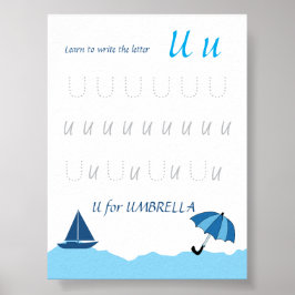 Póster de trazado de la letra U para niños