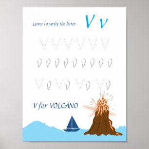 Póster de trazado de la letra V para niños