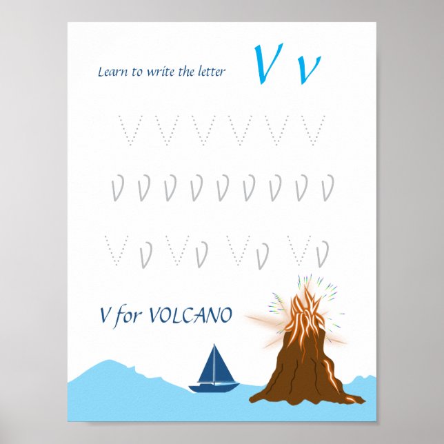 Póster de trazado de la letra V para niños (Frente)