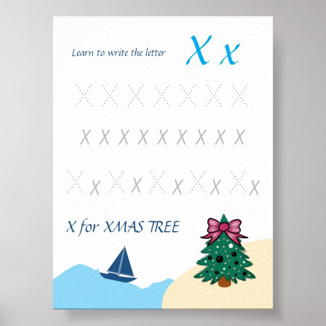 Póster de trazado de la letra X para niños (Frente)