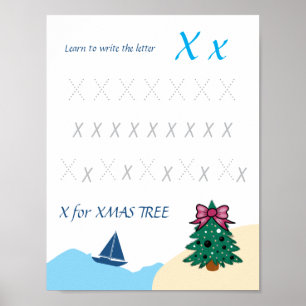 Póster de trazado de la letra X para niños