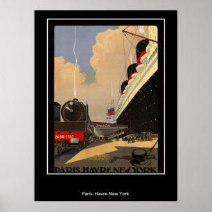 Póster de tren de París a Havre y Nueva York