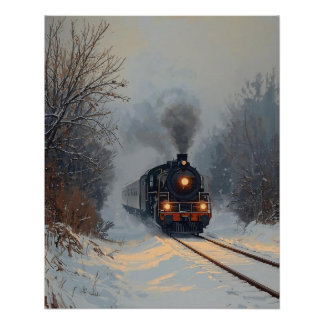 Póster de Tren en un Día Nevado