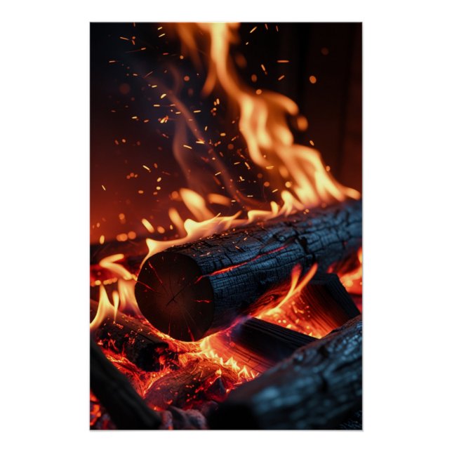 Póster de troncos ardiendo: fuego y chispas brilla (Anverso)