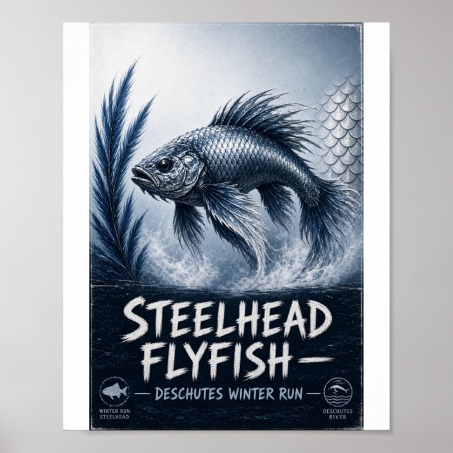 Póster de trucha arcoíris Deschutes Winter Run Fly (Frente)