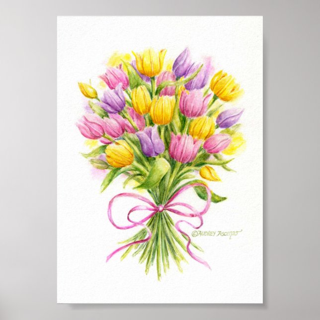 Póster de Tulipán Ramo Brillante y Hermoso (Frente)