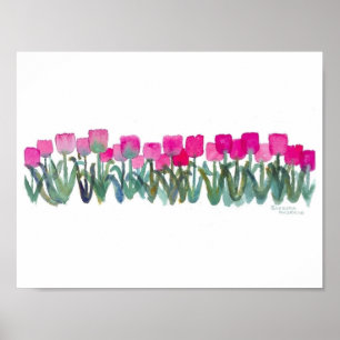 Póster de tulipanes rosas en acuarela de 11"x8,5"