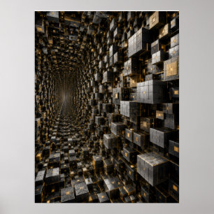 Póster de túnel de cubo de oro negro futurista inf