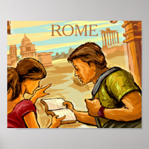 Póster de turistas del arte de ilustración de la a